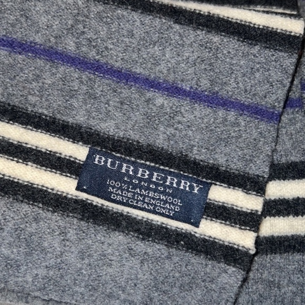 Burberry Men’s 100% Lambswool Extra Long Grey Black White Striped Scarf‎ - Picture 2 of 3